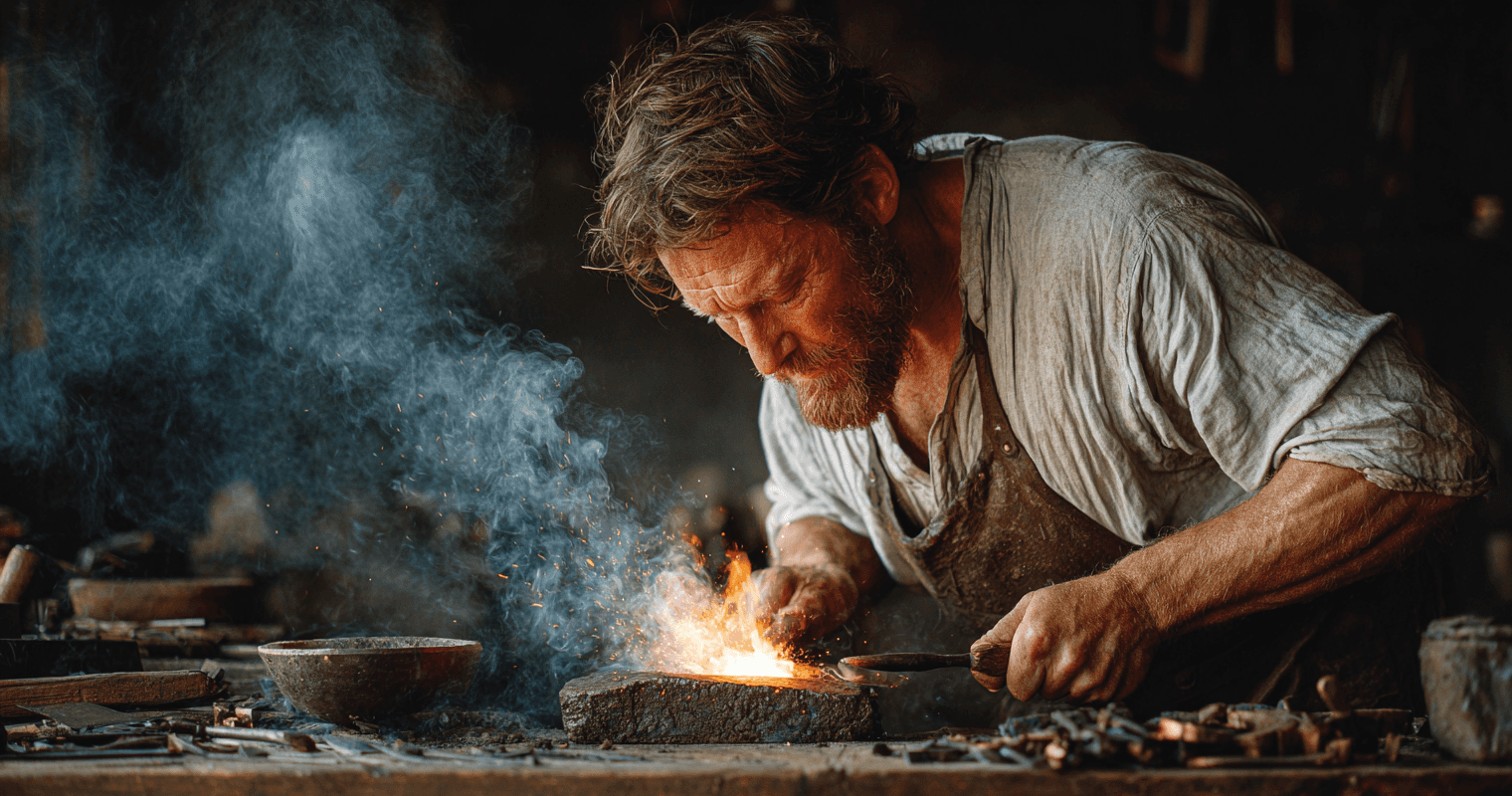 a metalsmith working on a detailed project