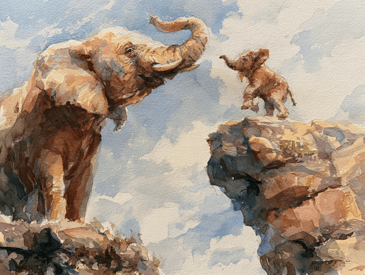 a mother elephant introducing her child to the world