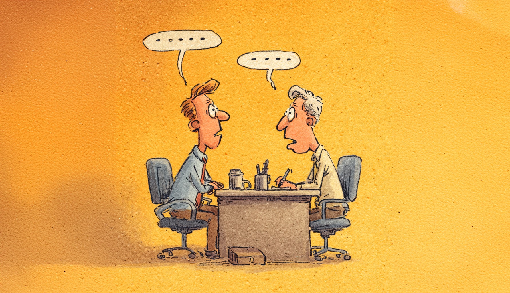 illustration of two business people trying to communicate 