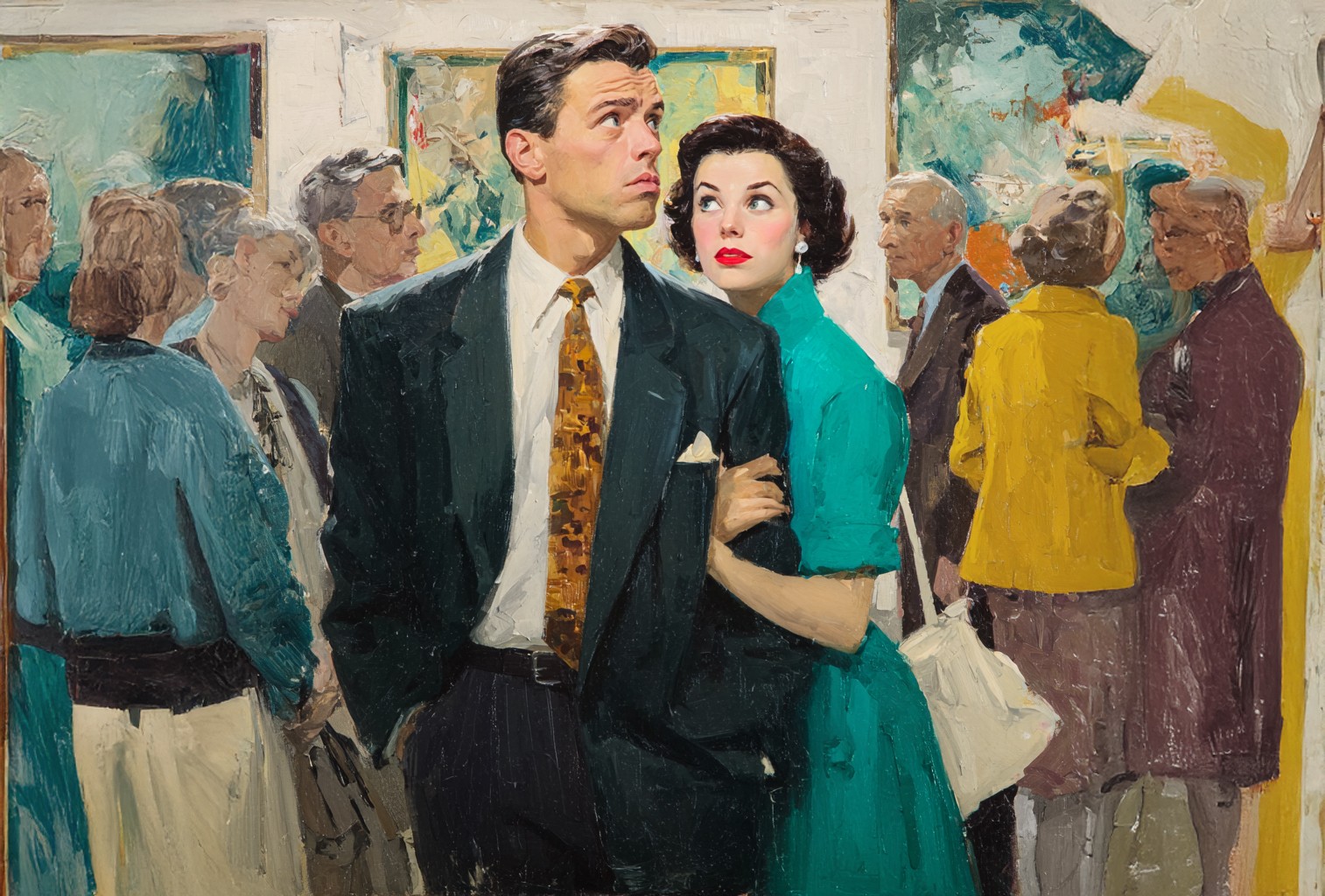 illustration of a couple at an art show